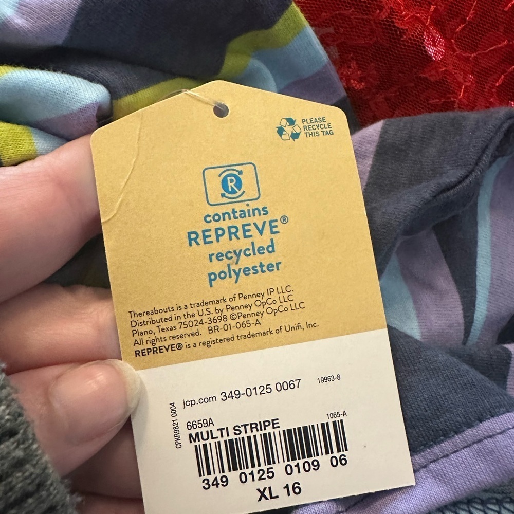 JCPenney Kids Dress with Purple, Green, and Blue Stripes - Picture 3 of 6